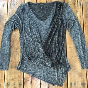 Asymmetrical, twist front long sleeve blouse